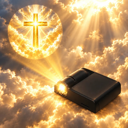 Holy Beam golden cross door light projection