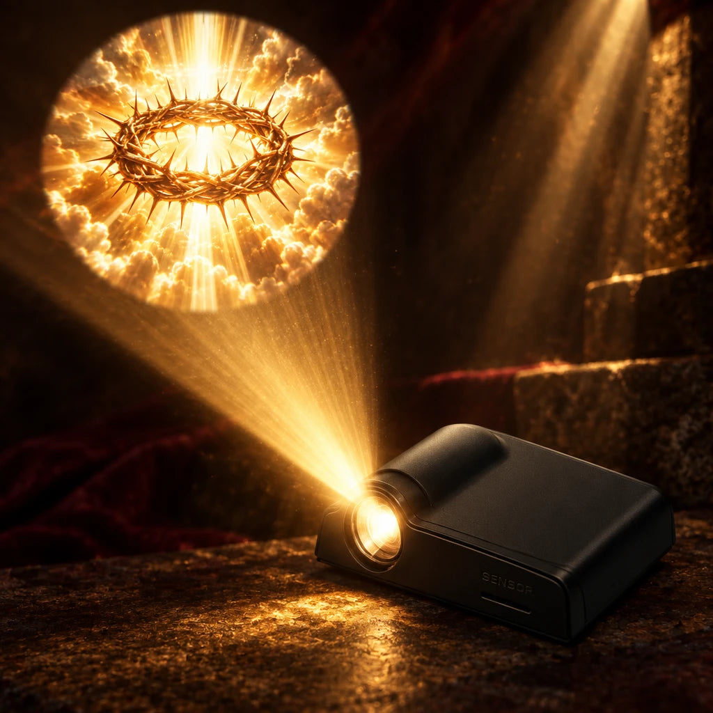 Holy Beam crown of thorns door light projection