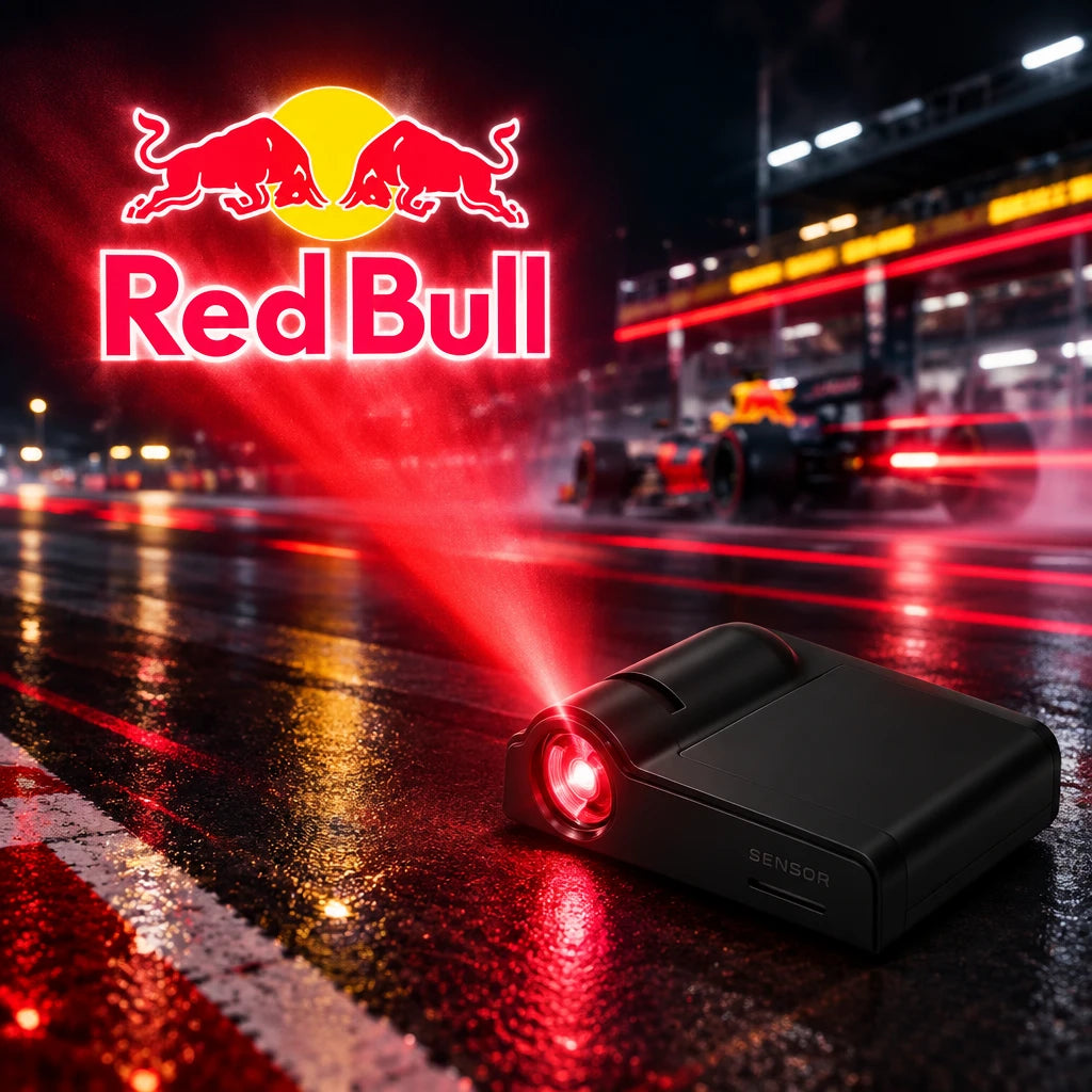 Iconic Beams red and yellow door light projection